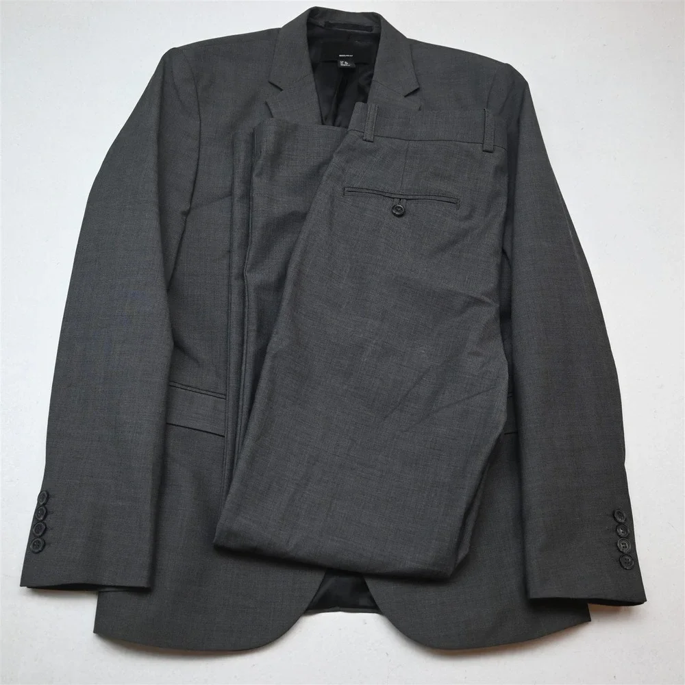 H&M 36R 30x32 Gray Stretch Regular Fit Mens Jacket Pants Suit